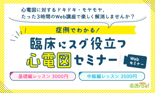 看護roo!セミナー事務局の【3/24～4/28配信】「症例でわかる！臨床にスグ役立つ心電図セミナー 基礎編＆中級編」看護roo!オンラインセミナーイベント